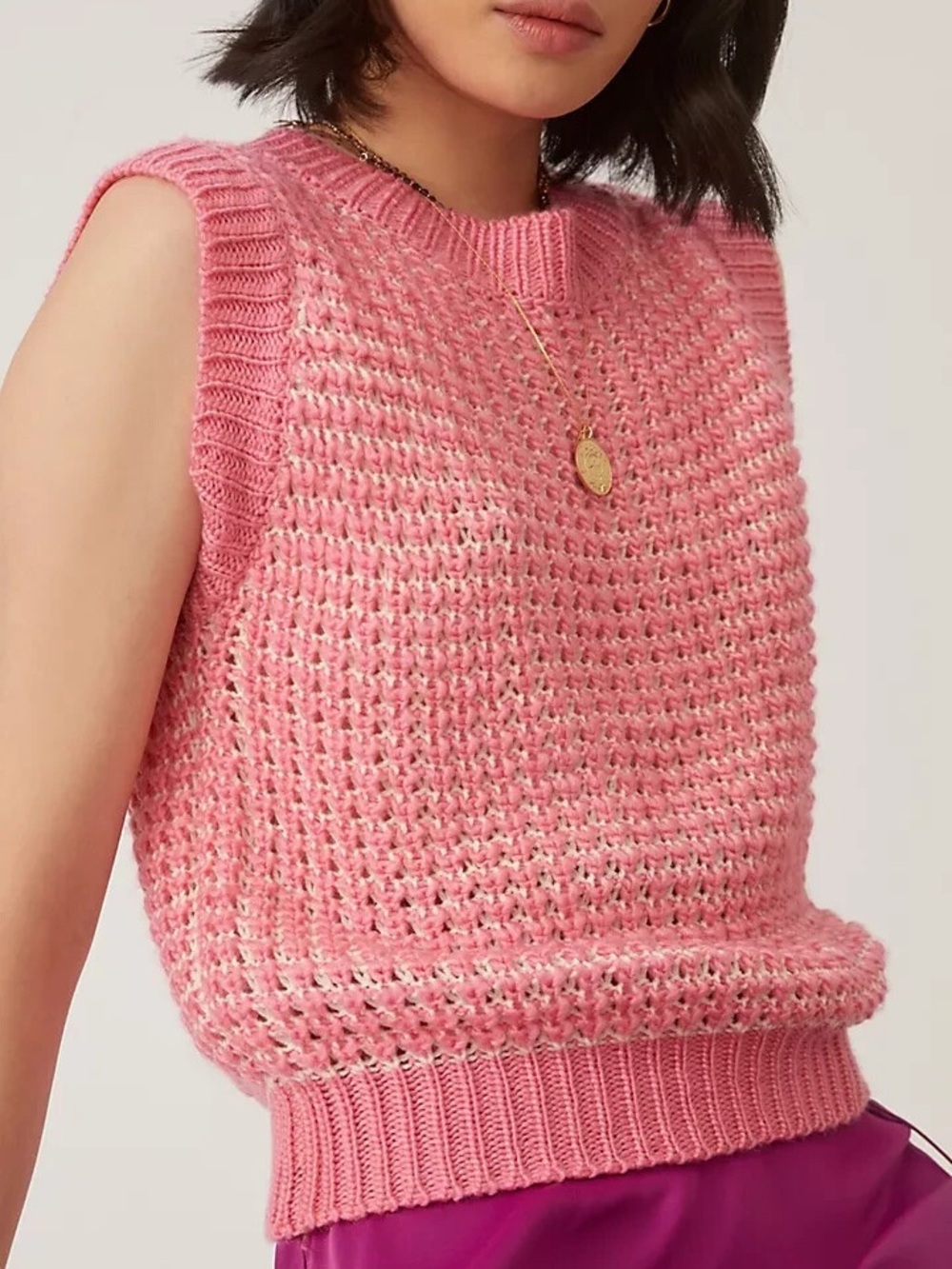 Anthropologie 4SI3NNA Damien pink and cream crewneck sweater vest